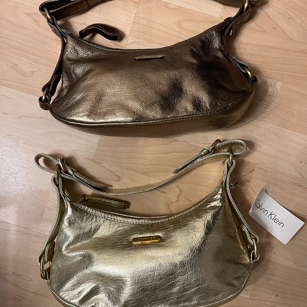 🔥🔥🔥New & Like New Leather Calvin Klein Mini Handbags-ready to go! Gold & Bronze!